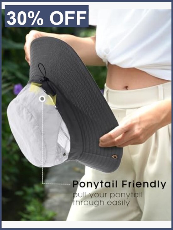 Womens Wide Brim Sun Hat UPF 80+ Foldable Bucket Hat with Ponytail Hole main image 6